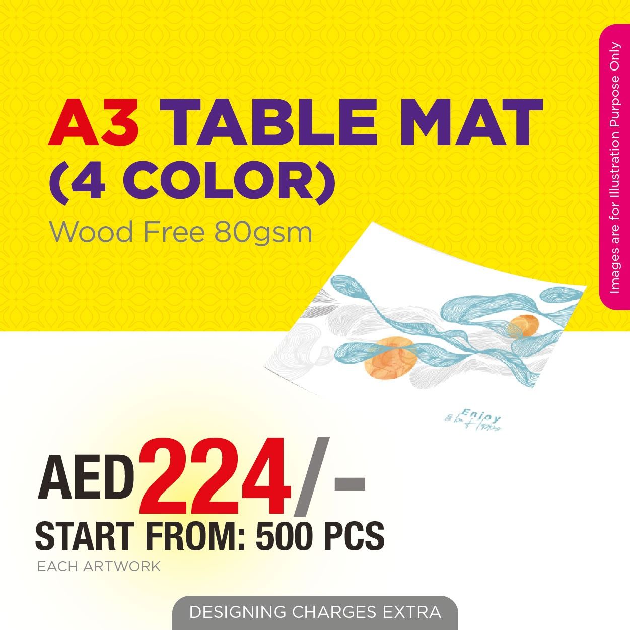 A3 Table Mat Printing UAE | Full Color Disposable Paper Placemats